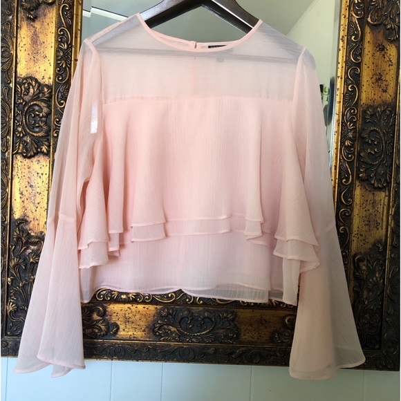 Topshop flowy &ruffled blush pink blouse size 10 ~ excellent condition - Picture 5 of 5